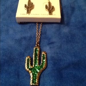 Glitter Cactus Necklace & Burnished Earrings Set